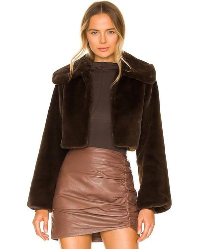 Camila Coelho Cleobella Cropped Faux Fur Jacket - Brown