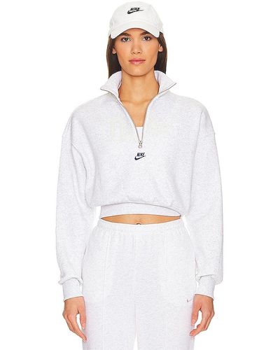 Nike Cropped Fleece Quarter Zip - White