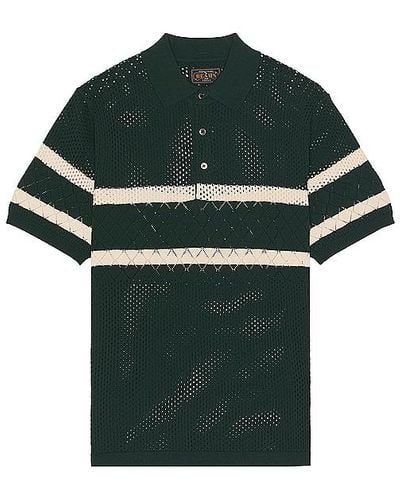 Beams Plus Knit Polo Mesh Stripe - Green