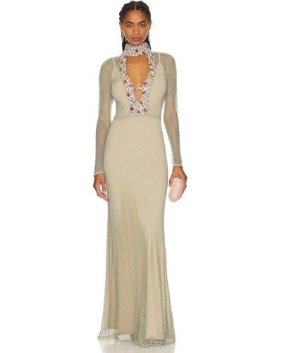 PATBO Rhinestone High Neck Gown - Natural