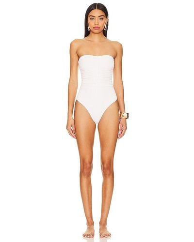 MILLY Cabana Textured Ruched One Piece - White