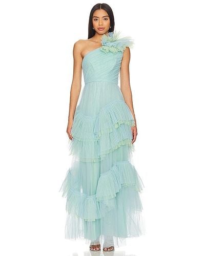 BCBGMAXAZRIA ROBE DE SOIRÉE EN TULLE UNE ÉPAULE DÉNUDÉE - Bleu