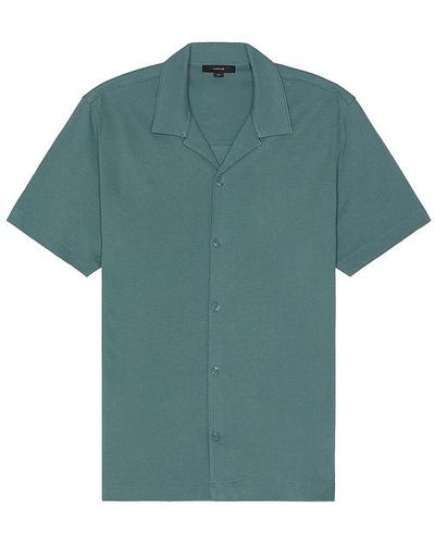 Vince Pique Cabana Short Sleeve Button Down Shirt - Green