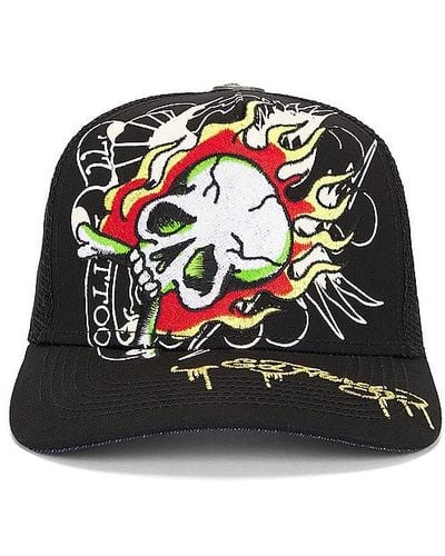 Ed Hardy Fire Skull Trucker Hat - Black