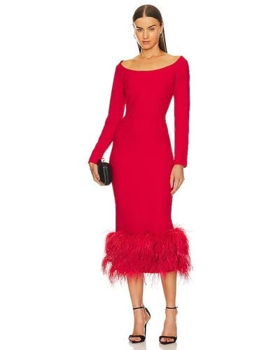 Rasario Feather Midi Dress - Red