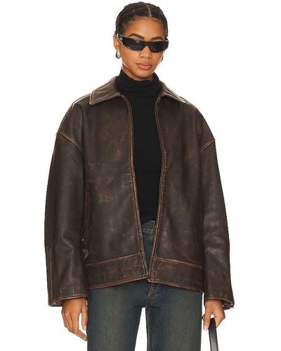 GRLFRND Alek Distressed Leather Jacket - Brown