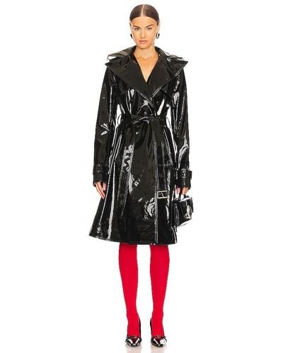 LAQUAN SMITH Patent Leather Trench Coat - Black