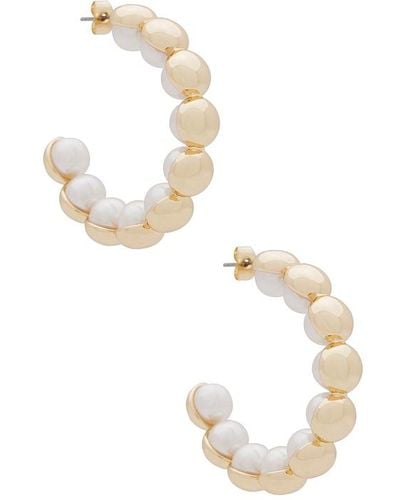 Ettika Pearl Inlay Gold Hoop Earrings - White