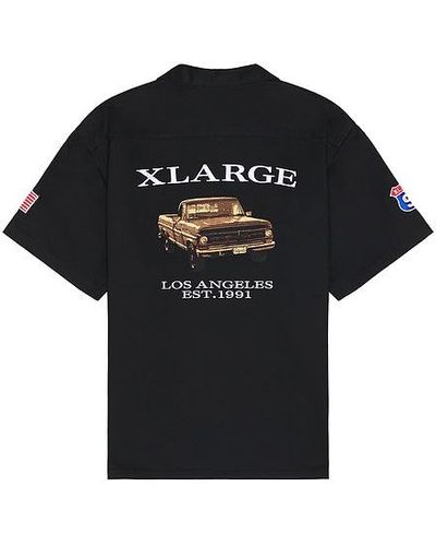 X-Large Old Pick Up Truck Short Sleeve Work Shirt - Black