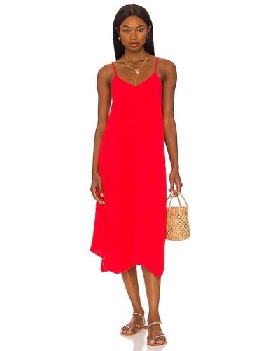 Bobi Beach Gauze Midi Dress - Red