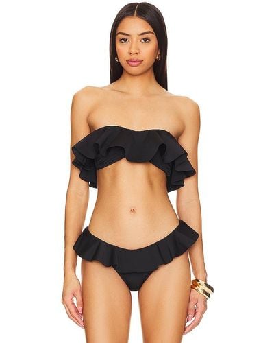 MILLY Cabana Solid Ruffle Bandeau Bikini Top - Black