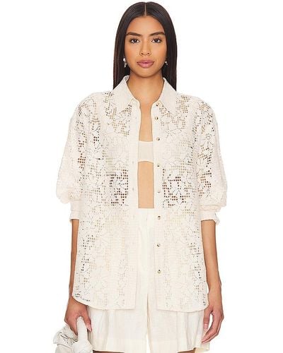 Free People In Your Dreams Lace Buttondown In Beige. - Size L (also In M, S, Xl) - Natural