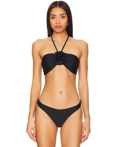 MILLY Cabana Rosette Halter Bikini Top - Black