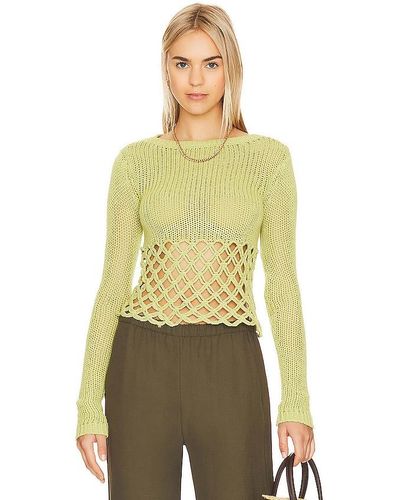 Lovers + Friends Clara Cropped Fishnet Pullover - Green