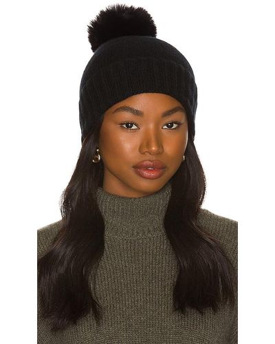 Hat Attack Cashmere Slouchy Cuff Beanie With Faux Fur Pom - Black