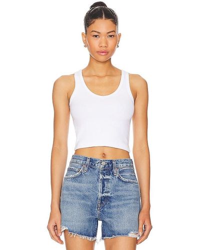 PERFECTWHITETEE Cropped Cotton Ribbed Layering Tank - Blue