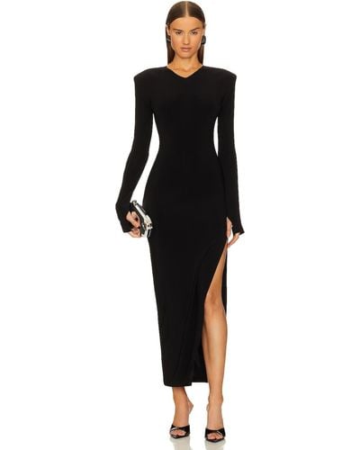 Norma Kamali Long Sleeve Shoulder Pad Side Slit Gown - ブラック