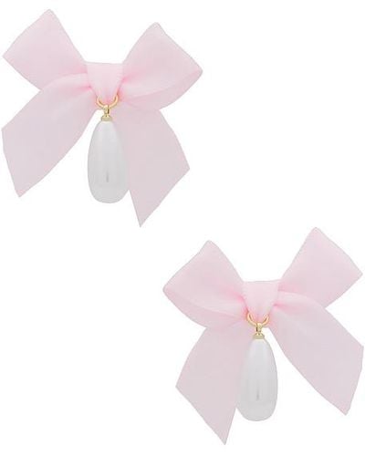 petit moments Bow Drop Pearl Earrings - Pink