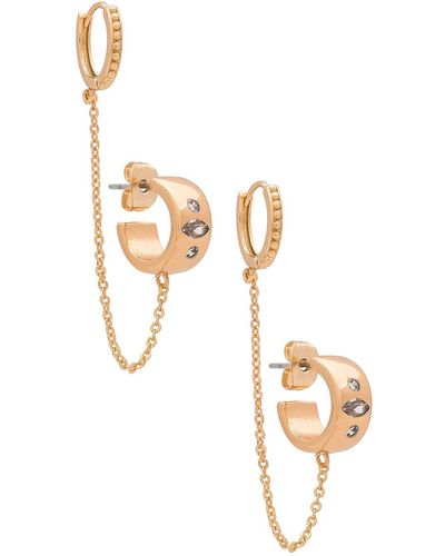 Ettika Double Piercing Chain Hoop Earrings - メタリック