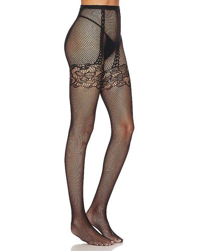 Stems Fishnet With Faux Garter Tight - Black