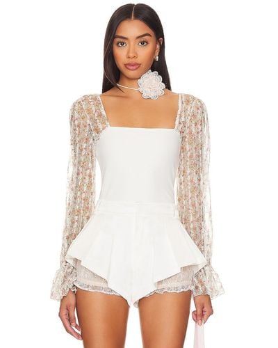 Free People X Intimately Fp Gimme Butterflies Long Sleeve Top In Ivory Combo - ホワイト