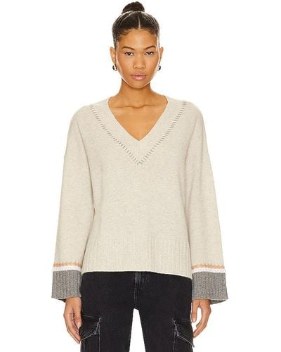 Autumn Cashmere Oversized V With Crochet Details - Natural