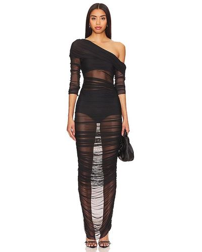The Sei Long Sleeve Asymmetrical Midi Dress - Black