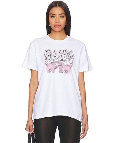 Ganni Basic Jersey Cats Relaxed T-shirt - White