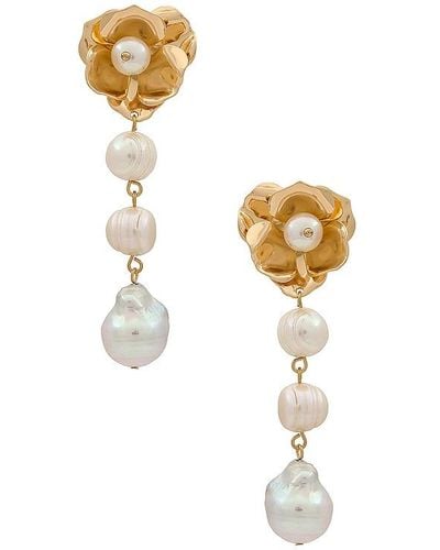 Ettika Pearl And Flower Earrings - White