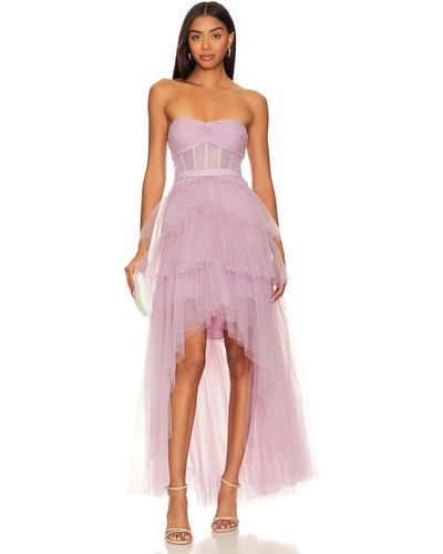 BCBGMAXAZRIA Ruffled High Low Gown - ピンク