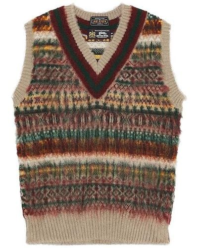 Beams Plus Gim Cricket Fair Isle Vest British Wool 5g - Brown
