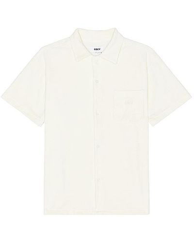 Obey Shelter Terry Cloth Button Up Shirt - White