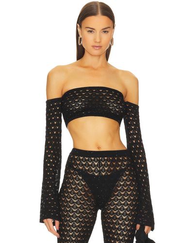 Michael Costello X Revolve Neola Off Shoulder Sequined Top - ブラック