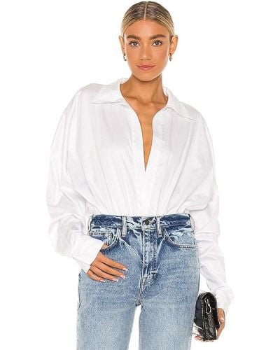 Norma Kamali Oversized Boyfriend Shirt Bodysuit - White