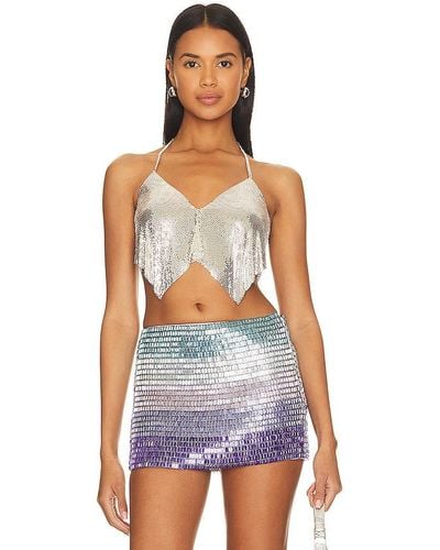 h:ours Florenzia Chainmail Crop Top - Metallic