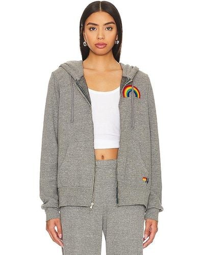 Aviator Nation Rainbow Embroidery Zip Hoodie - Grey