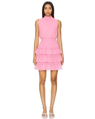 1.STATE Smocked Neck Dress With Ruffles - Pink