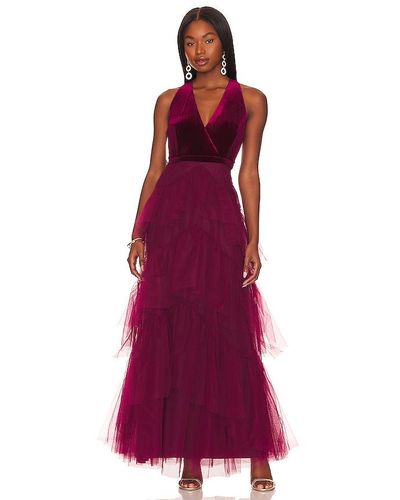BCBGMAXAZRIA Velvet Ruffle Gown - Purple