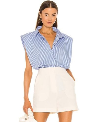 Bardot Stripe Shoulder Pad Shirt - Blue