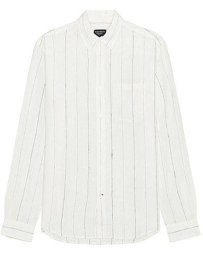 Club Monaco Long Sleeve Wide Stripe Linen Shirt - White