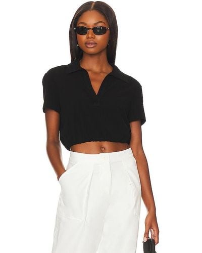 The Range Sueded Jersey Bubble Cropped Polo - Black