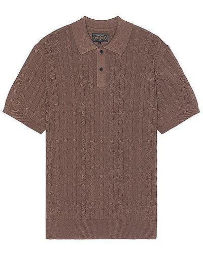 Beams Plus Knit Polo Cable - Brown