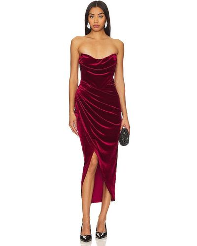 Astr Meghan Velvet Dress - Red