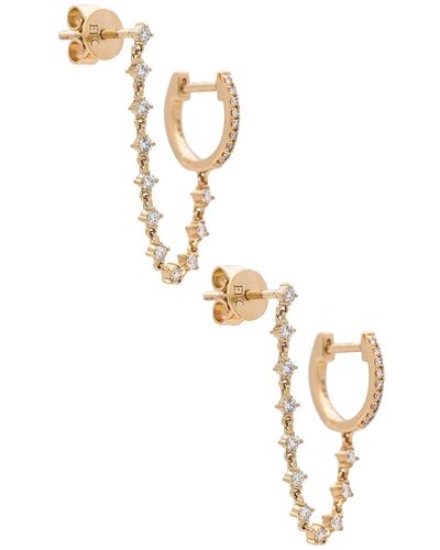 EF Collection Diamond Mini Huggie & Prong Set Chain Stud Earring - メタリック