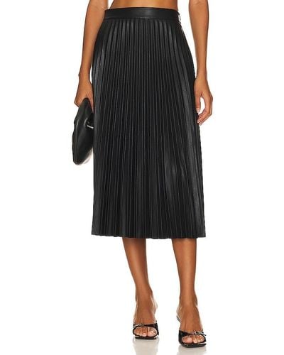 MILLY Rayla Faux Leather Pleated Skirt - Black