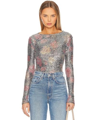 Free People X Intimately Fp Printed Gold Rush Long Sleeve In Midnight Combo - ブルー