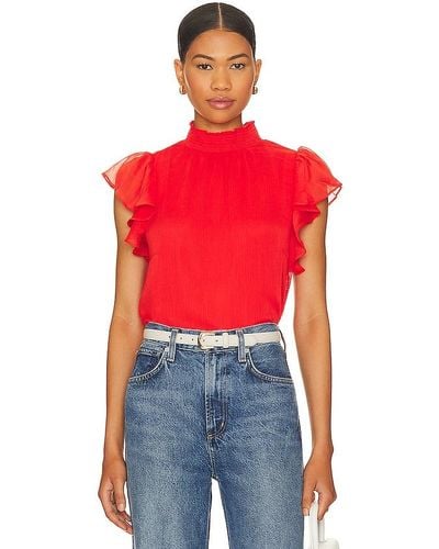 1.STATE Smocked Turtleneck Flutter Sleeve Top In Red. Size Xs, Xxs.