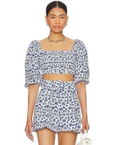 MINKPINK Ithica Shirred Crop Top - Blue