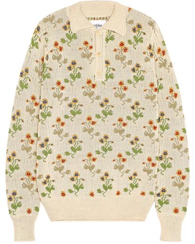 Corridor NYC Floral Slouchy Polo Ls - Natural
