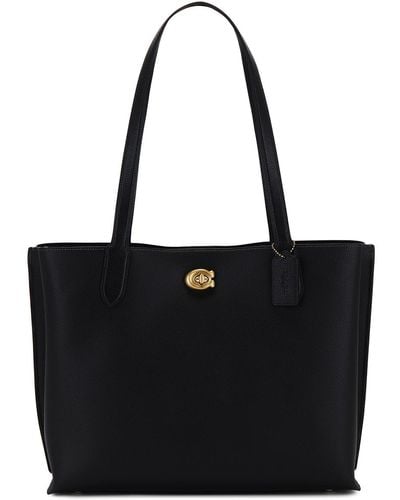 COACH Polished Pebble Leather Willow Tote 38 - ブラック